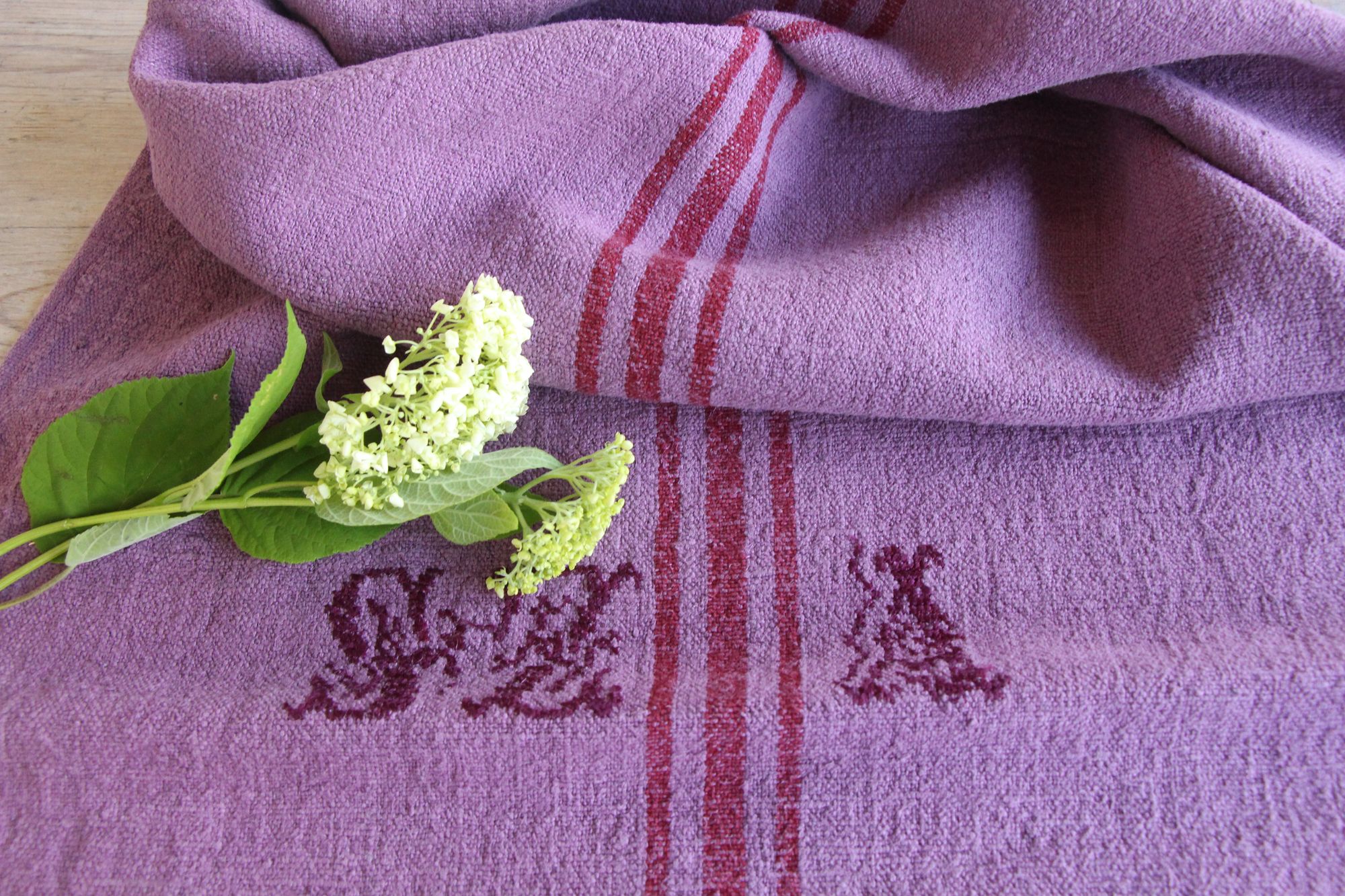 antique linen grainsack, rustic, pillow fabric, durable, dyed linen, Wabi Sabi, Monogram, L 898 - Image 7