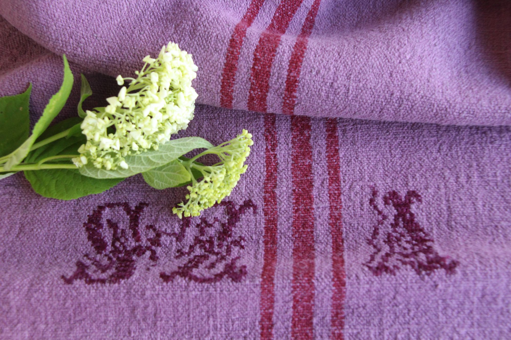 antique linen grainsack, rustic, pillow fabric, durable, dyed linen, Wabi Sabi, Monogram, L 898 - Image 2
