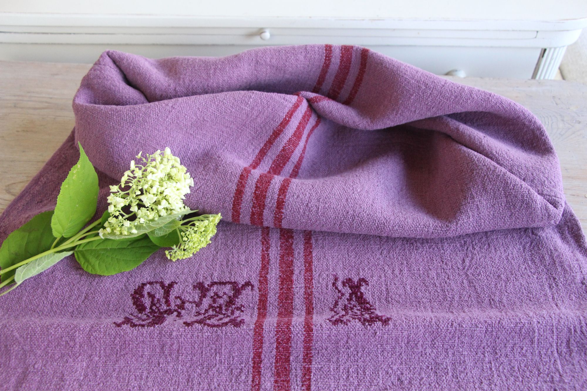 antique linen grainsack, rustic, pillow fabric, durable, dyed linen, Wabi Sabi, Monogram, L 898