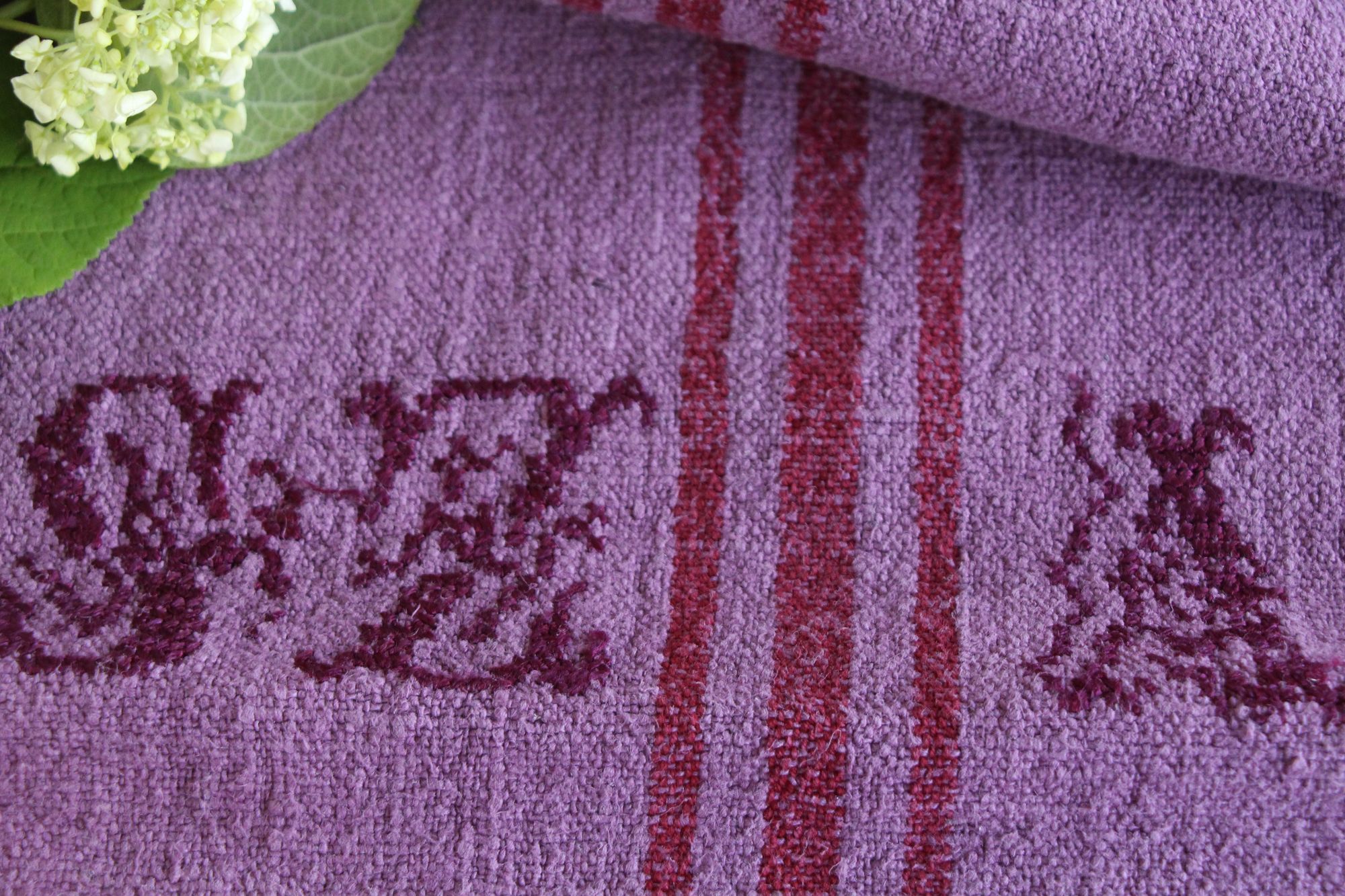 antique linen grainsack, rustic, pillow fabric, durable, dyed linen, Wabi Sabi, Monogram, L 898 - Image 3