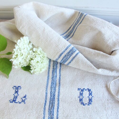 antique linen grainsack, pillow fabric, farmhouse decor, durable, L 922