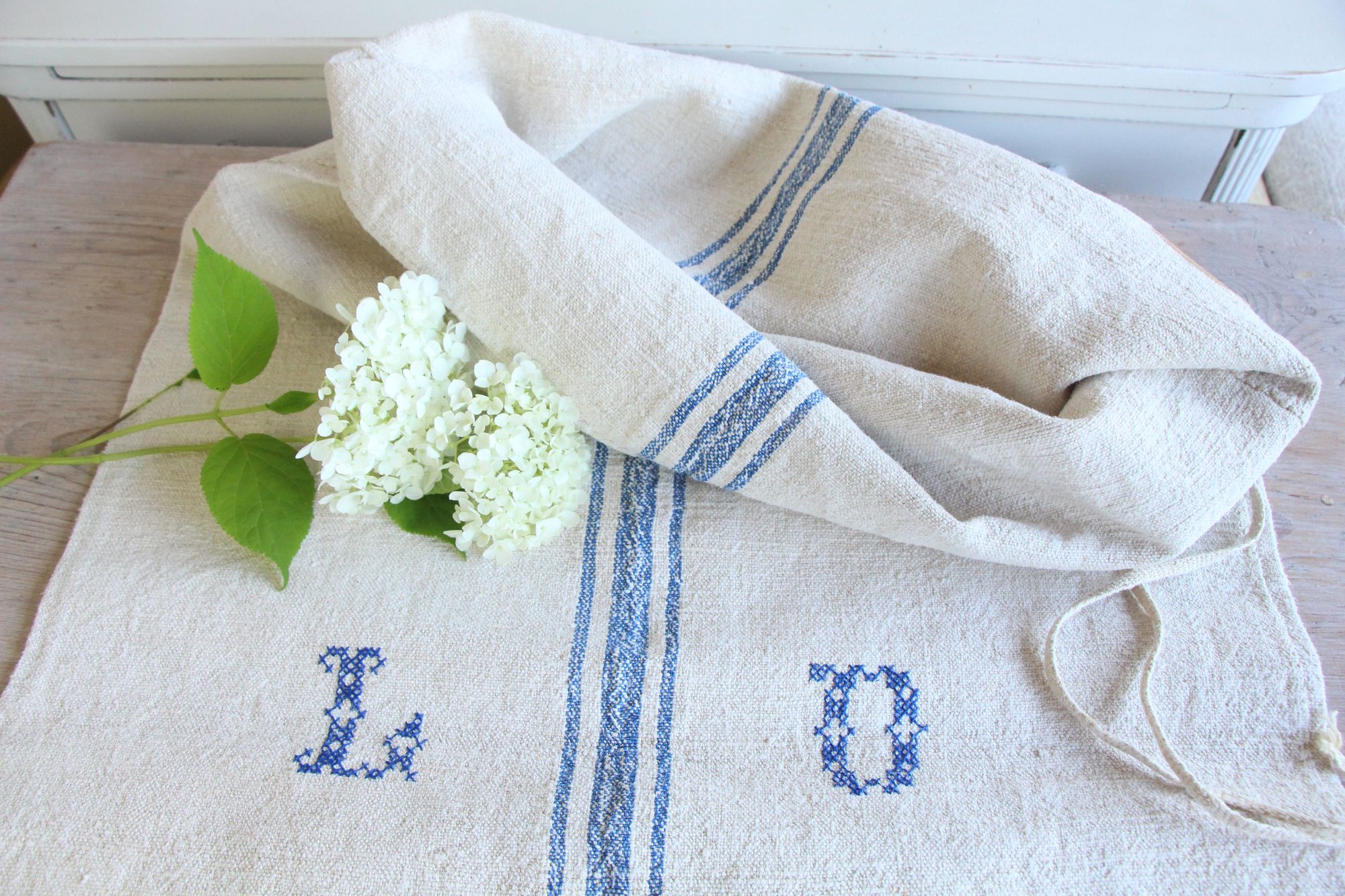 antique linen grainsack, pillow fabric, farmhouse decor, durable, L 922