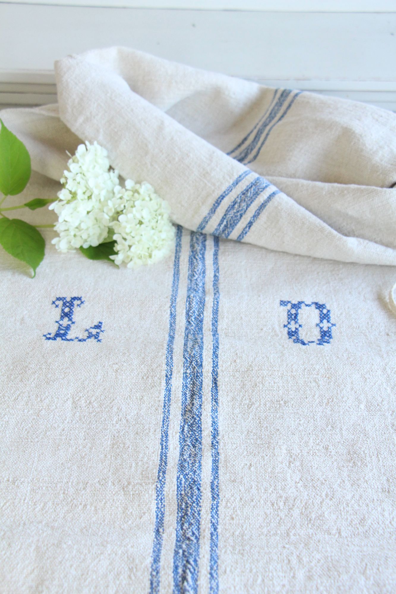 antique linen grainsack, pillow fabric, farmhouse decor, durable, L 922 - Image 4