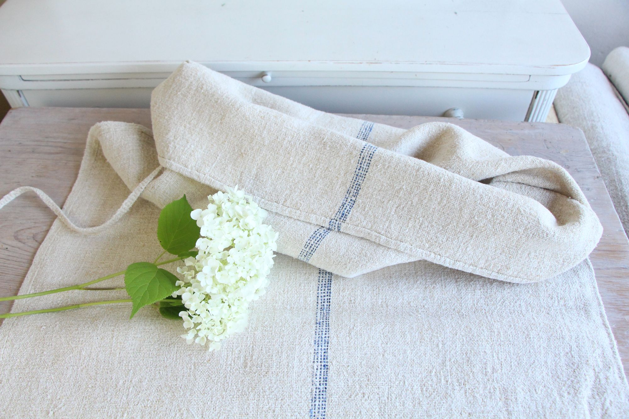 antique linen grainsack, pillow fabric, farmhouse decor, durable, L 921