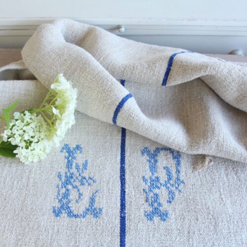 antique linen grainsack, pillow fabric, farmhouse decor, durable, L 920