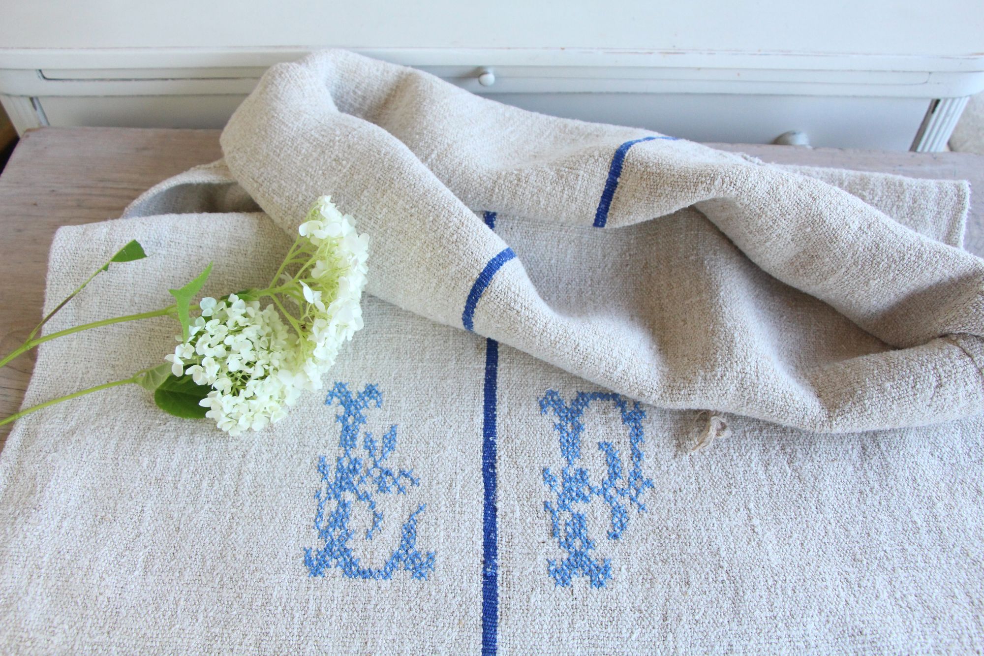 antique linen grainsack, pillow fabric, farmhouse decor, durable, L 920