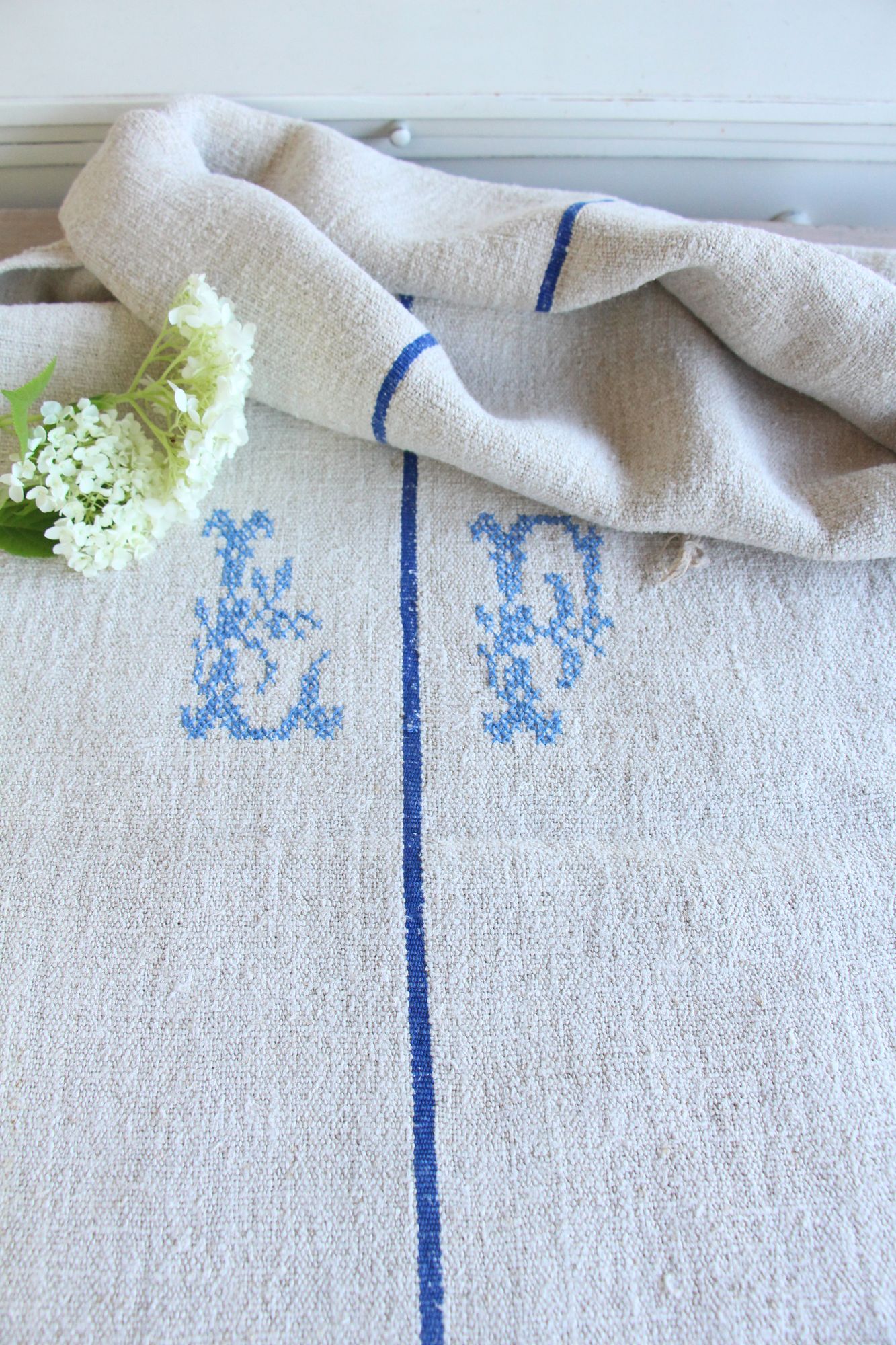 antique linen grainsack, pillow fabric, farmhouse decor, durable, L 920 - Image 3