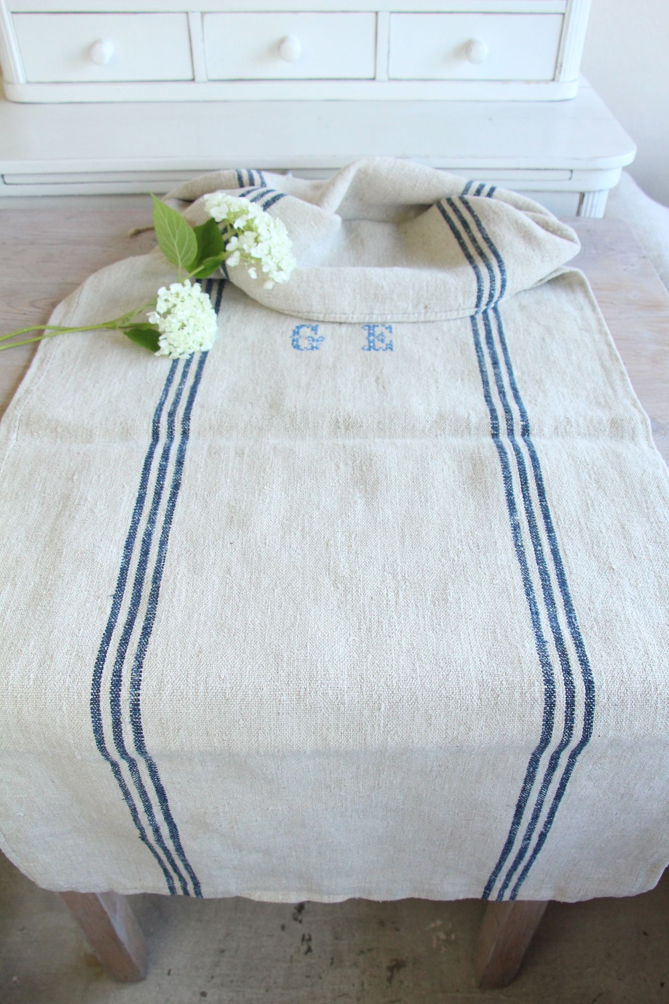 antique linen grainsack, pillow fabric, farmhouse decor, durable, L 918 - Image 3