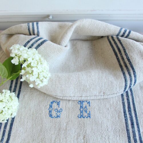 antique linen grainsack, pillow fabric, farmhouse decor, durable, L 918