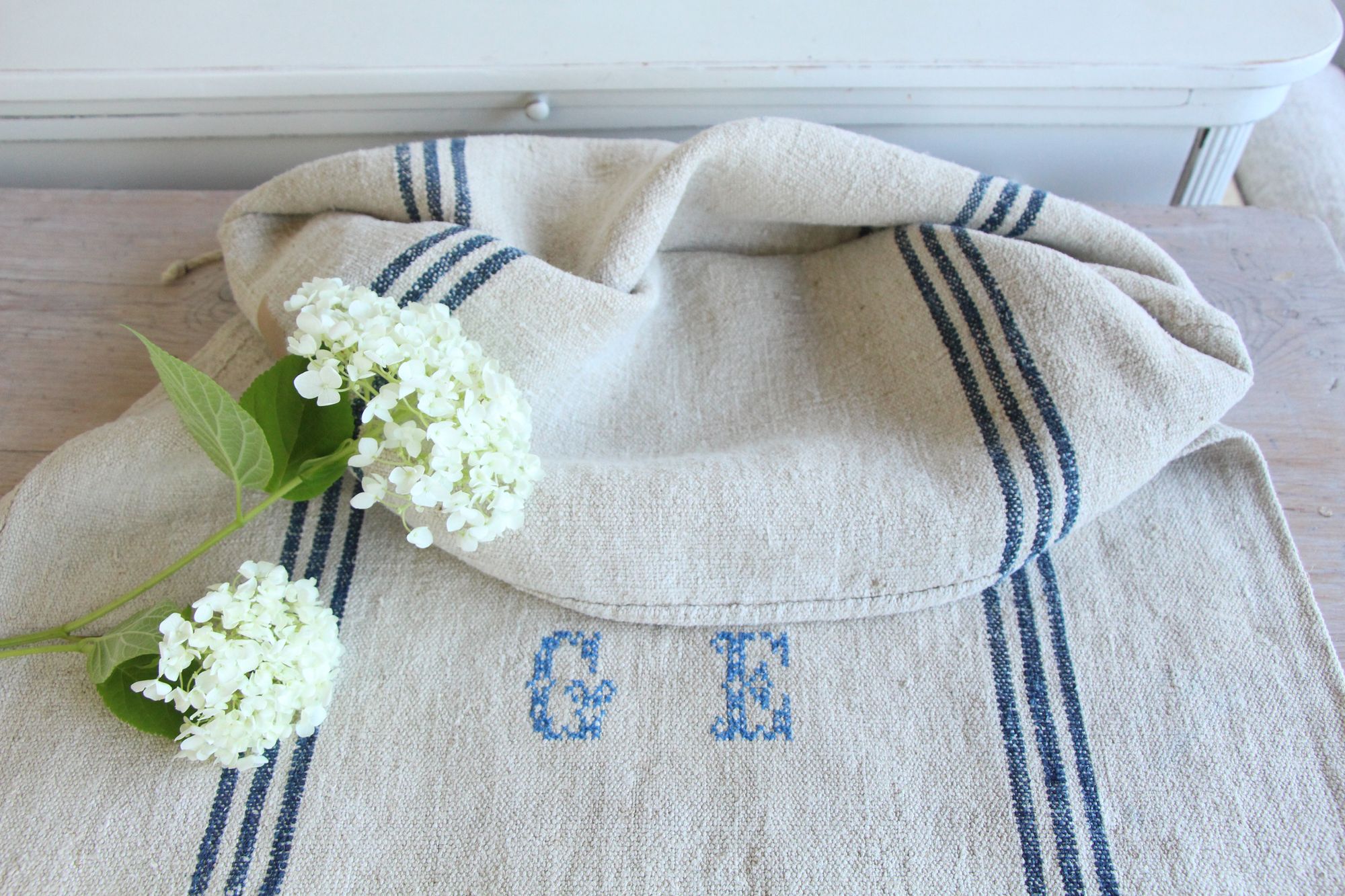 antique linen grainsack, pillow fabric, farmhouse decor, durable, L 918