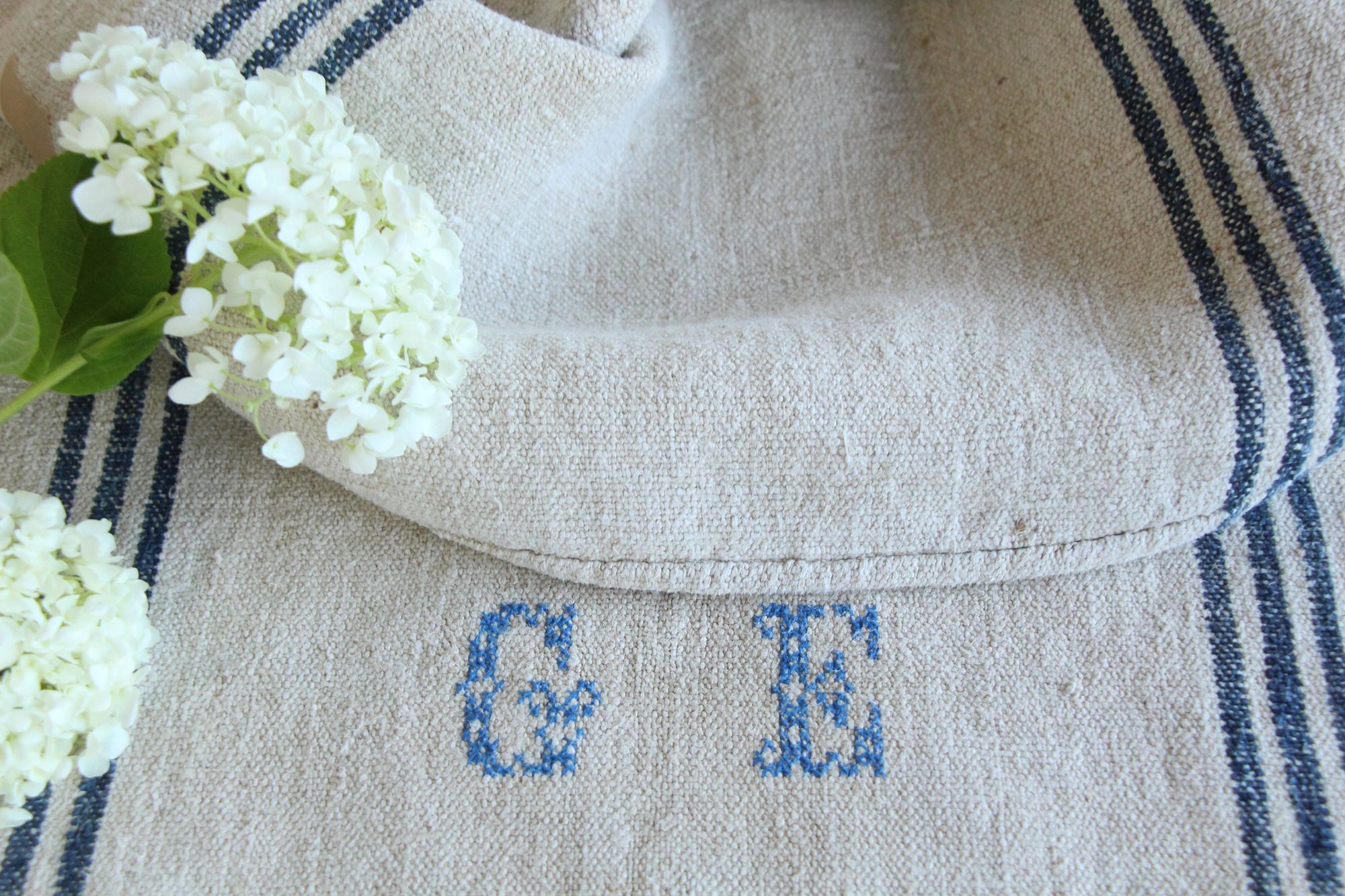 antique linen grainsack, pillow fabric, farmhouse decor, durable, L 918 - Image 6