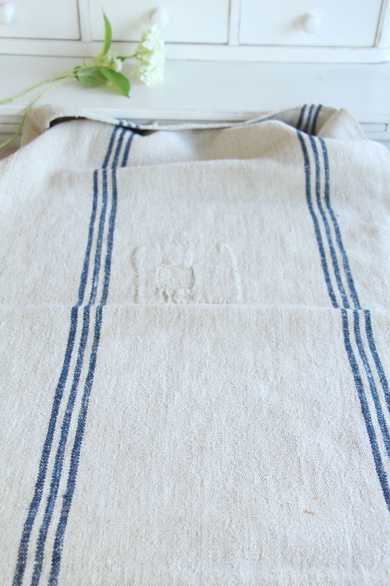 antique linen grainsack, pillow fabric, farmhouse decor, durable, L 918 - Image 2