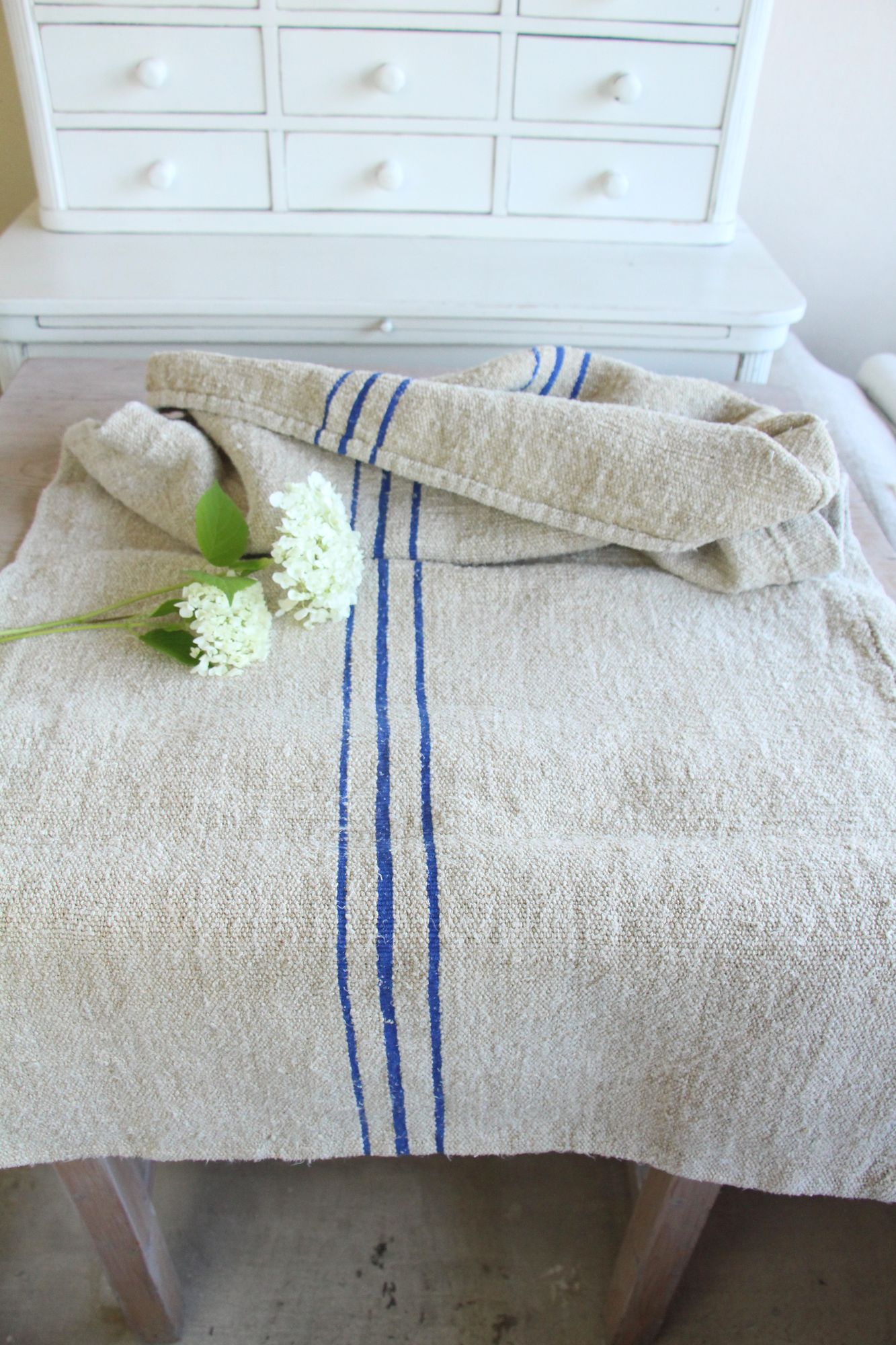 antique linen grainsack, pillow fabric, farmhouse decor, durable, L 917