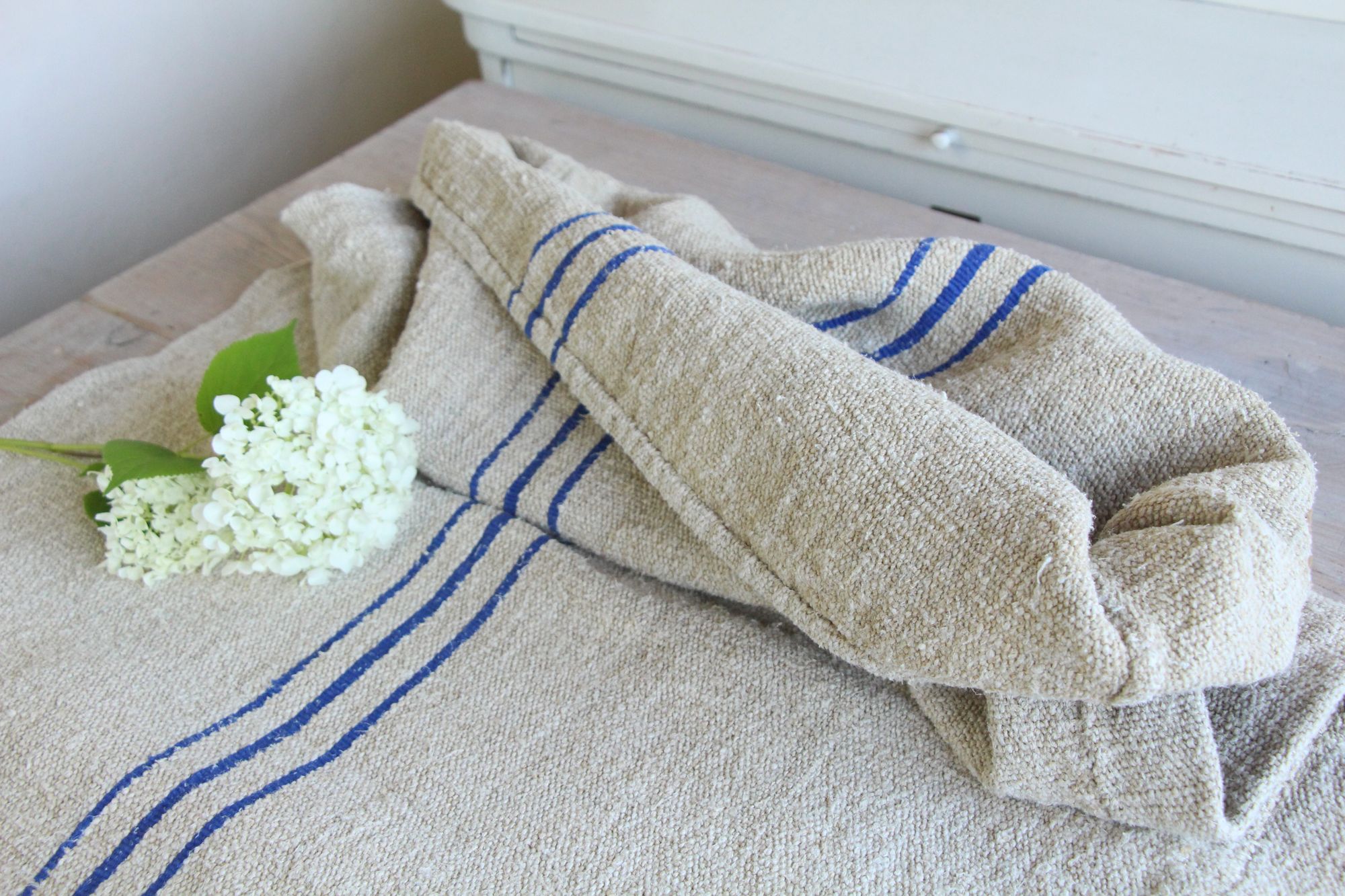 antique linen grainsack, pillow fabric, farmhouse decor, durable, L 917 - Image 4