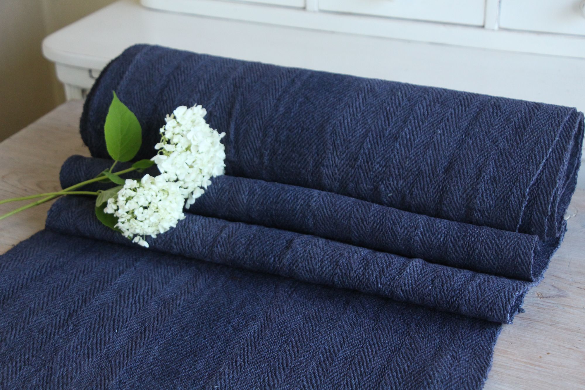 dyed antique linen fabric, 5.57 y, upholstery fabric, stairrunner, rustic, herringbone, Z 223 - Image 2