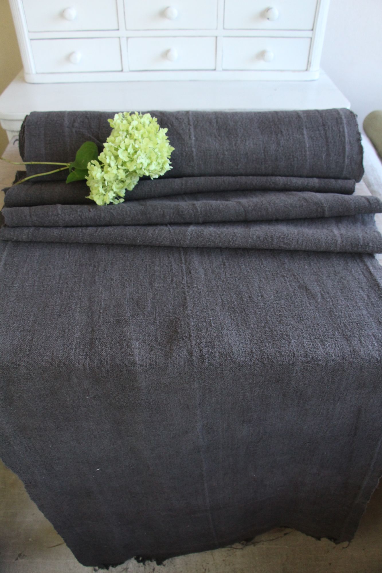 dyed antique linen fabric, 9.29 y, upholstery fabric, stairrunner, rustic, Z 249 - Image 2