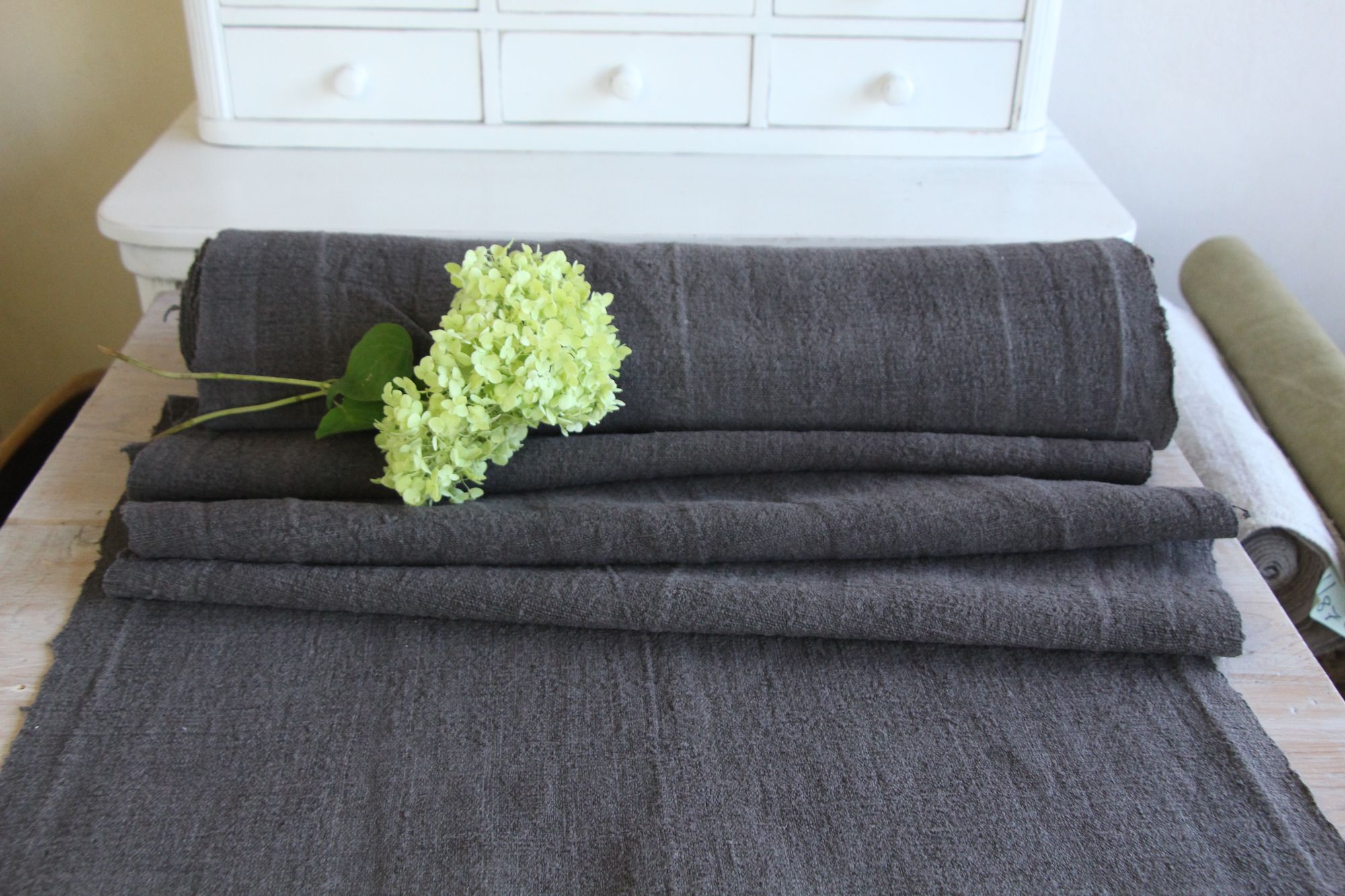 dyed antique linen fabric, 9.29 y, upholstery fabric, stairrunner, rustic, Z 249