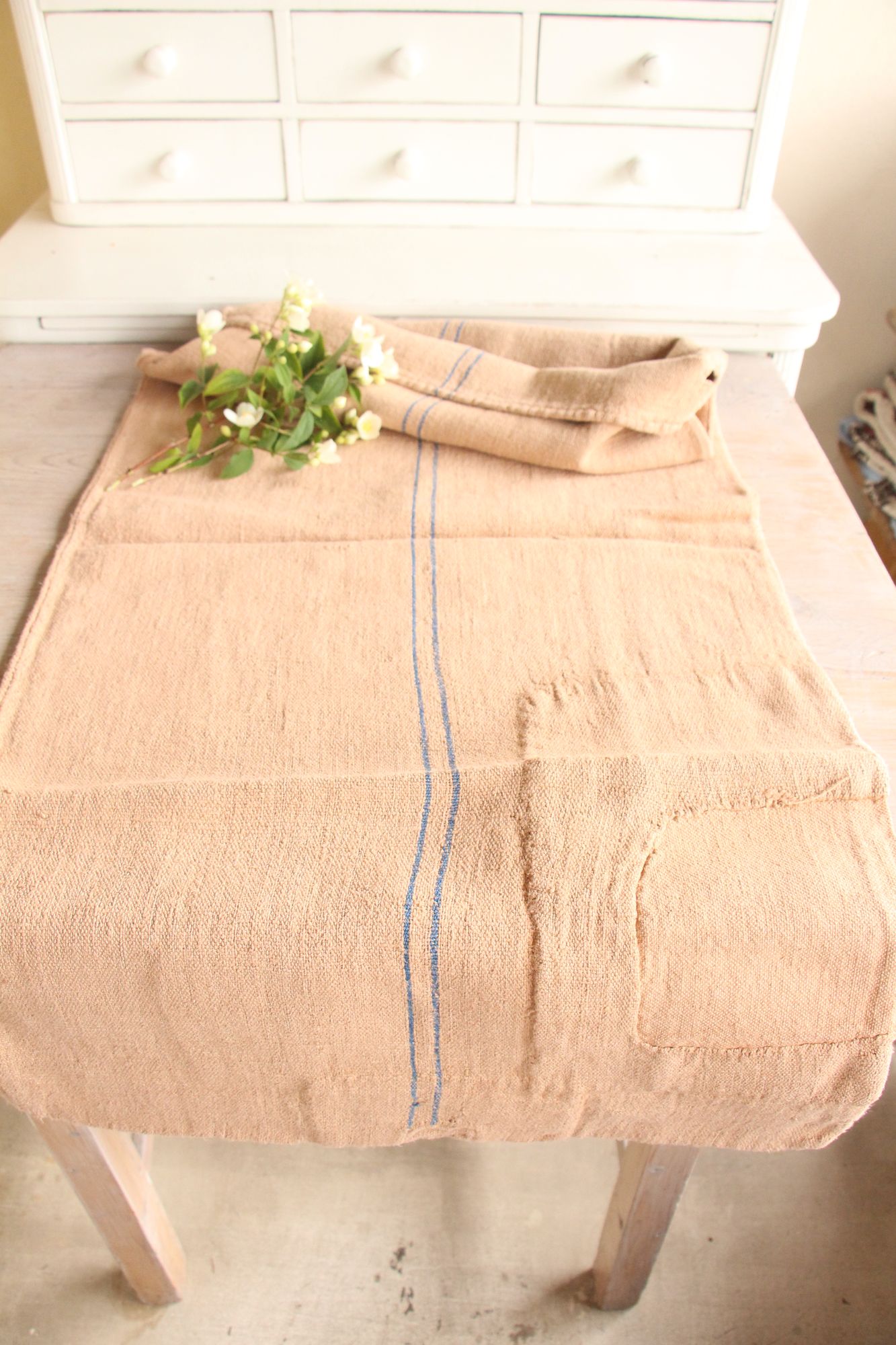 antique linen grainsack, rustic, pillow fabric, durable, dyed linen, Wabi Sabi, L 867 - Image 9