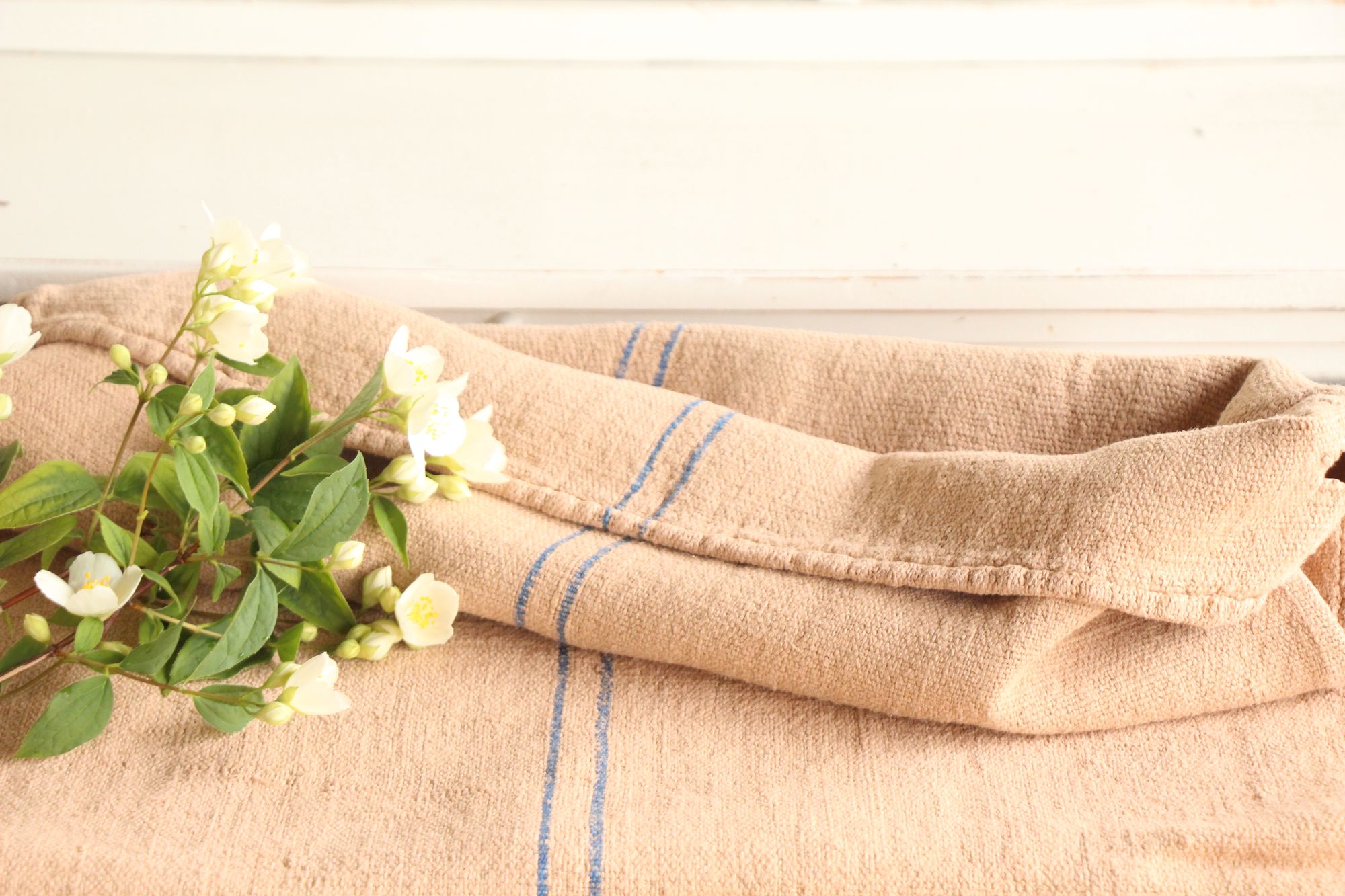 antique linen grainsack, rustic, pillow fabric, durable, dyed linen, Wabi Sabi, L 867