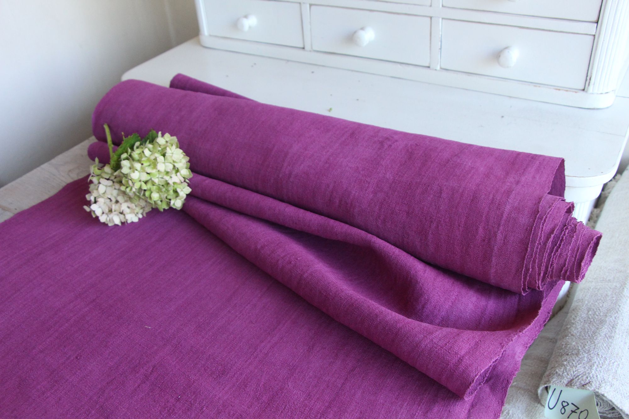 dyed antique linen fabric, 10.38 y, upholstery fabric, french linen, Z 277