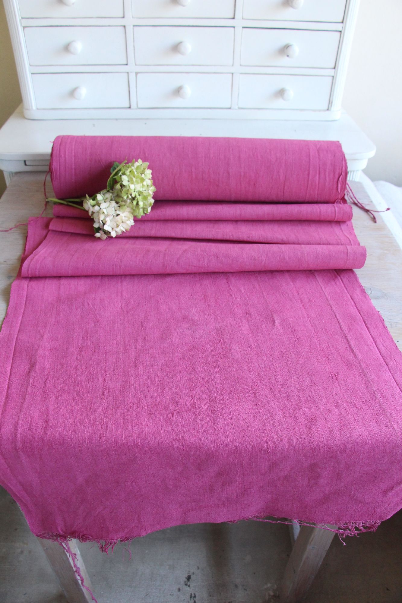 dyed antique linen fabric, 17.66 y, upholstery fabric, french linen, Z 274