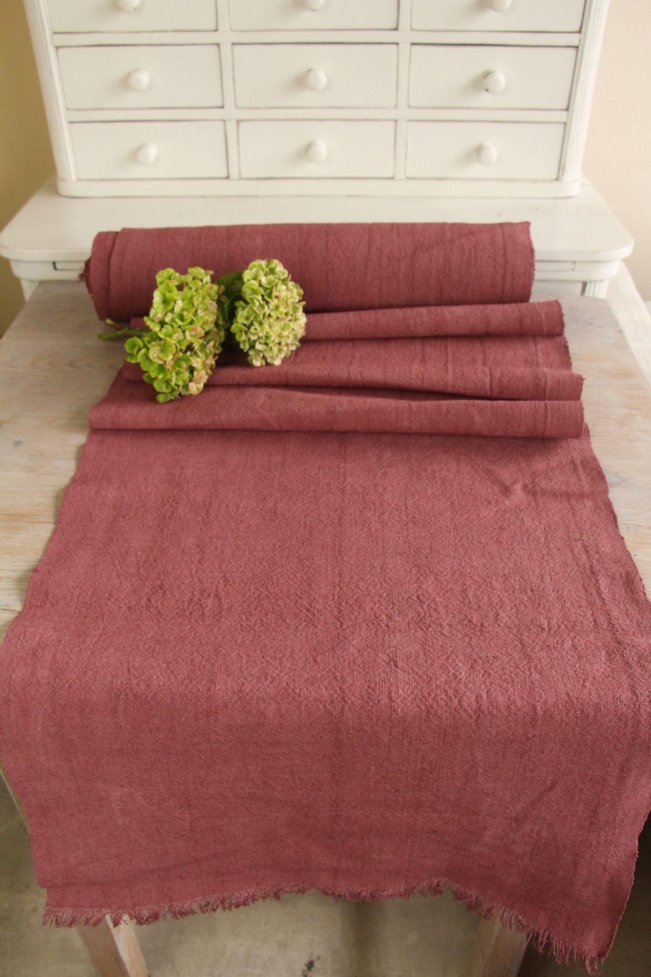 dyed antique linen fabric, 8.53 y, table cloth, handmade, Z 282 - Image 10