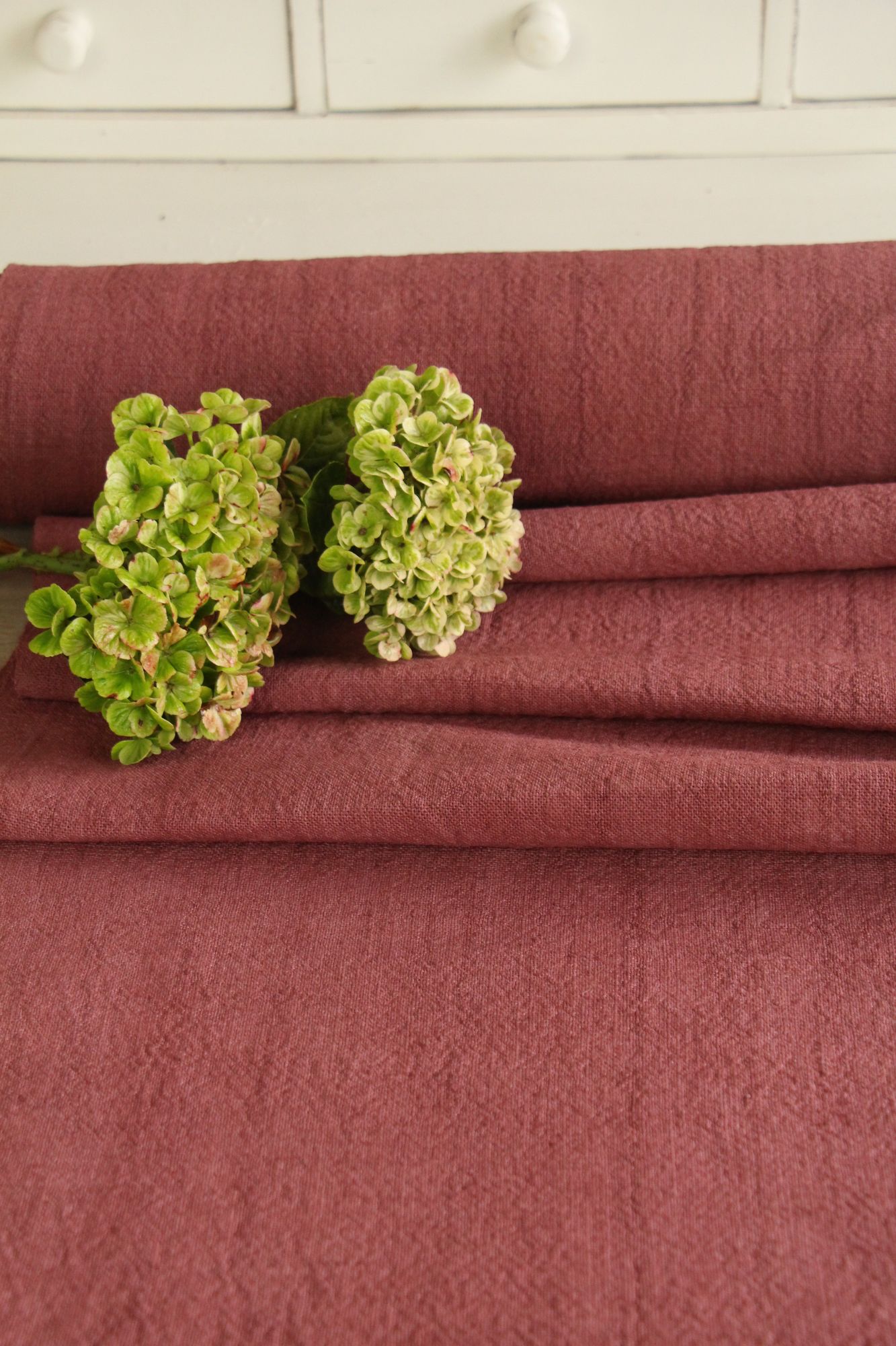 dyed antique linen fabric, 8.53 y, table cloth, handmade, Z 282 - Image 9