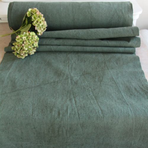 dyed antique linen fabric, 19.68 y, curtain fabric, table cloth, forest green Z 311