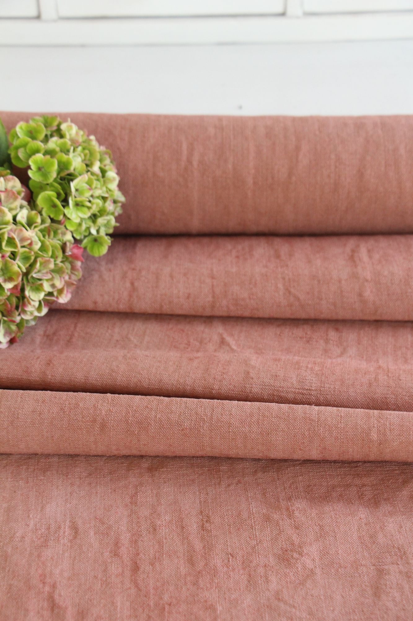 dyed antique linen fabric, 9.07 y, curtain fabric, table cloth, vintage rose, Z 312 - Image 2