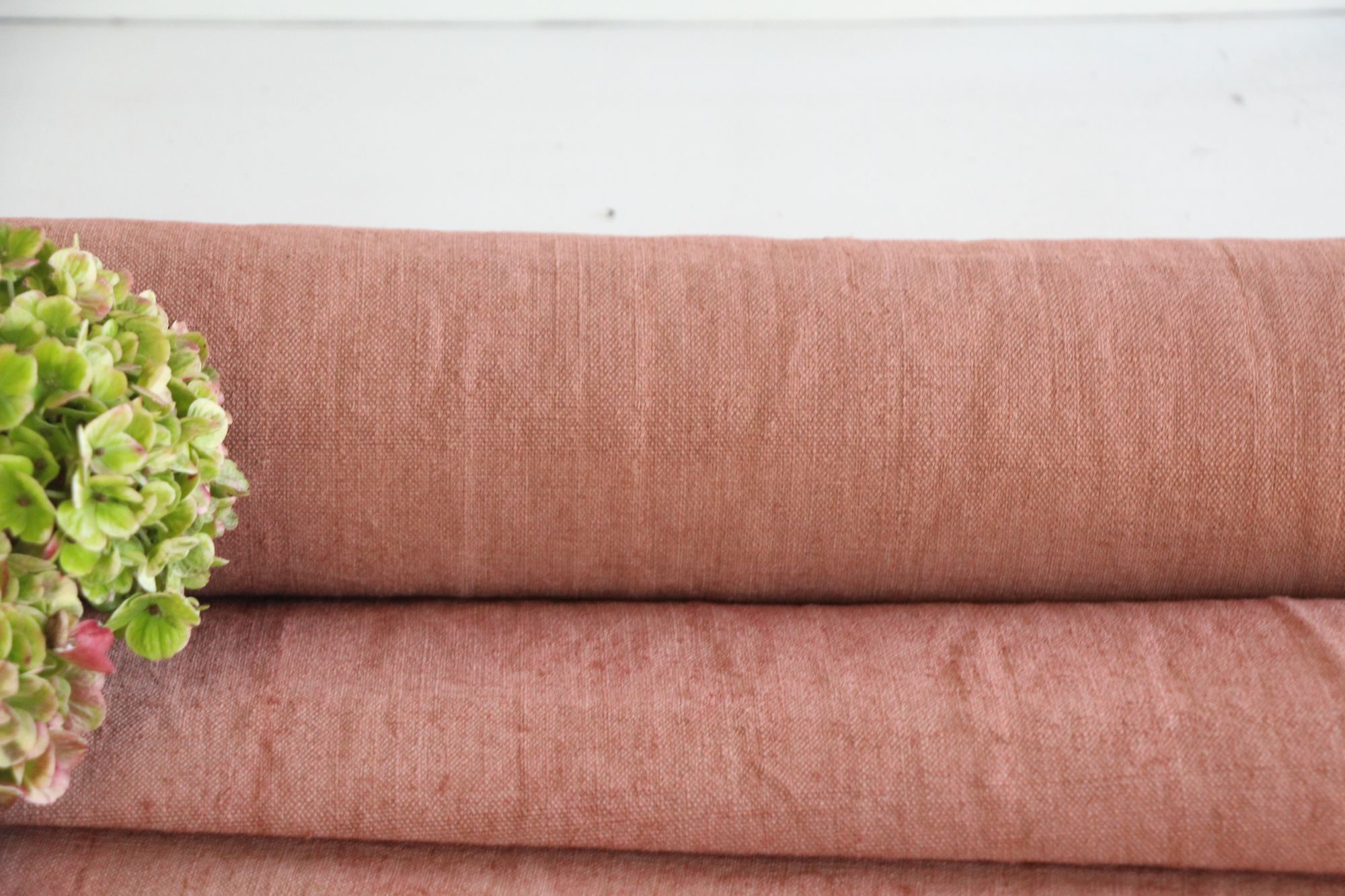 dyed antique linen fabric, 9.07 y, curtain fabric, table cloth, vintage rose, Z 312 - Image 4