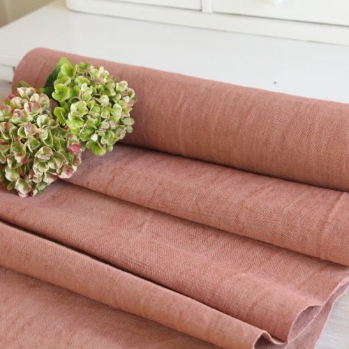 dyed antique linen fabric, 9.07 y, curtain fabric, table cloth, vintage rose, Z 312