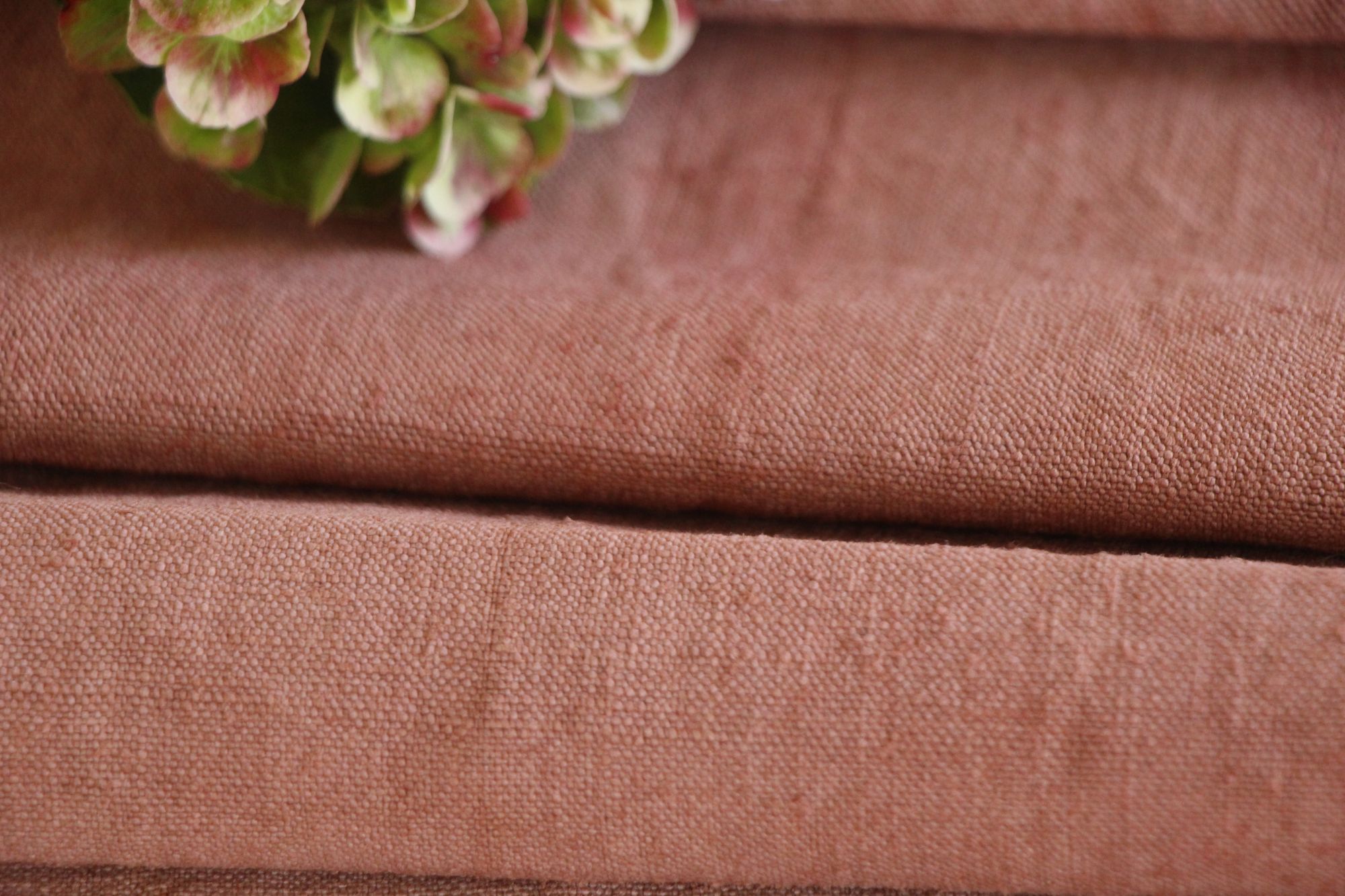 dyed antique linen fabric, 9.07 y, curtain fabric, table cloth, vintage rose, Z 312 - Image 9
