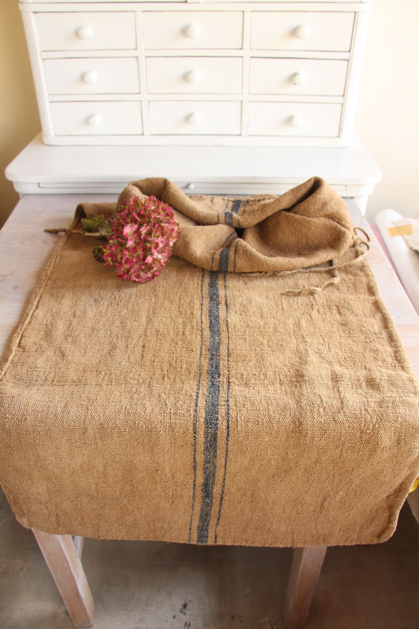 gefärbter antiker Leinensack, Kissenstoff, rustikal, strapazierfähig, Wabi-Sabi, L 989