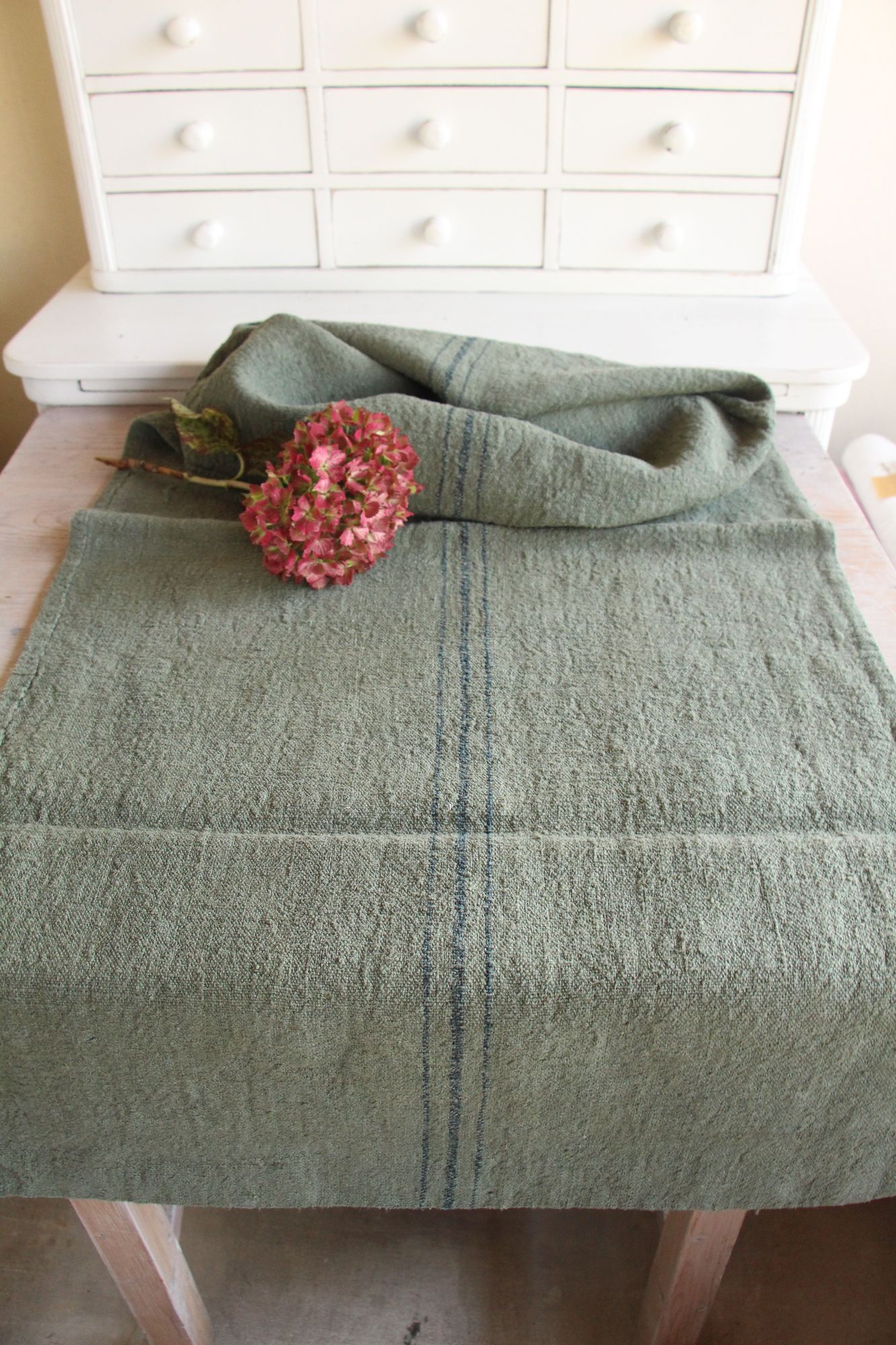 dyed antique linen grain sack, pillow fabric, rustic, durable, L 987