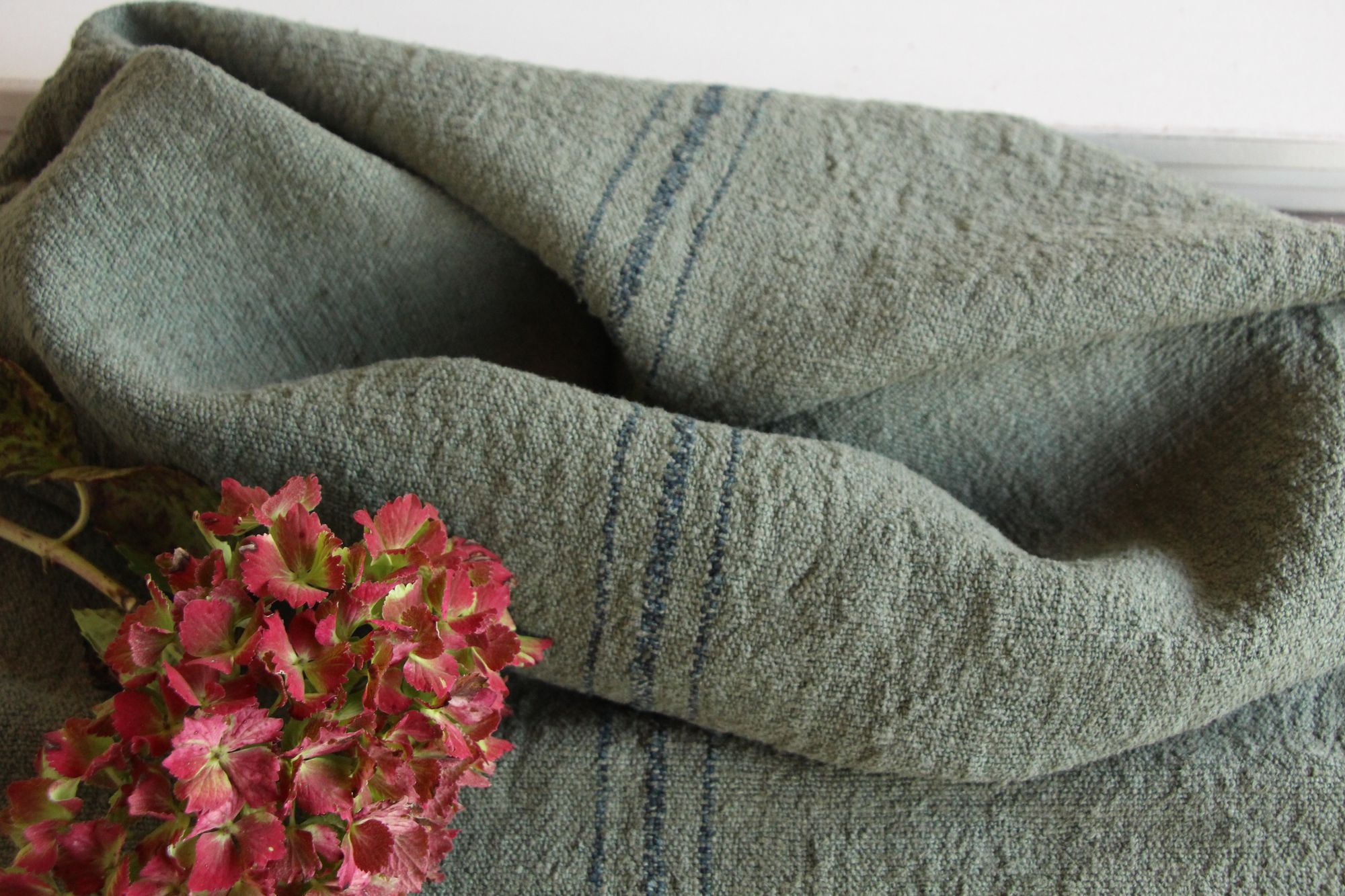 dyed antique linen grain sack, pillow fabric, rustic, durable, L 987 - Image 4